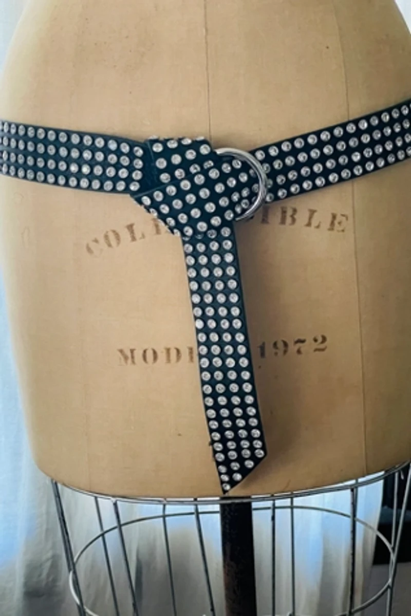 Crystal Studded Black Leather Belt Selected by FernMercantile