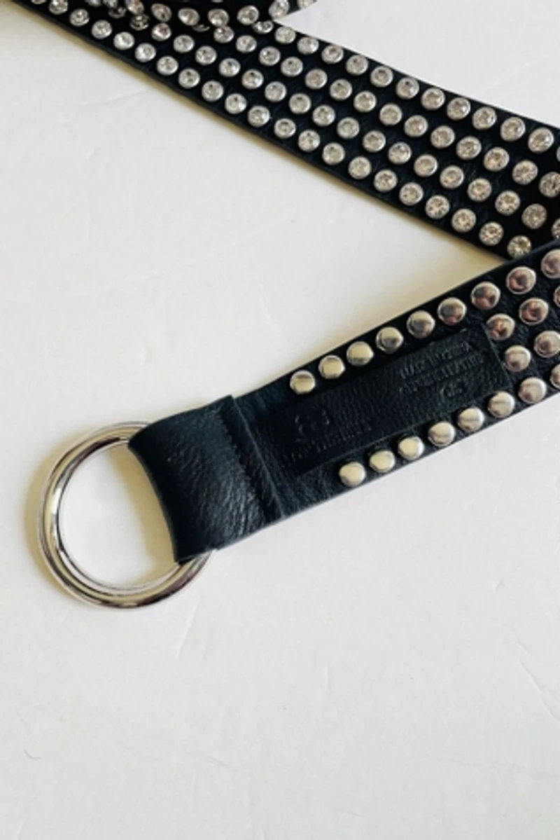 Crystal Studded Black Leather Belt Selected by FernMercantile