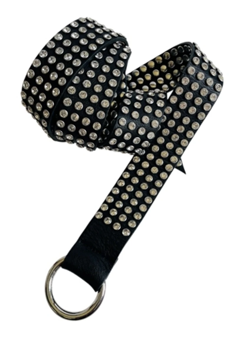Crystal Studded Black Leather Belt Selected by FernMercantile
