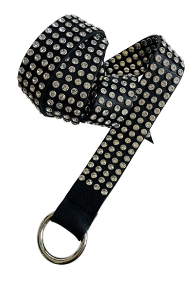 Crystal Studded Black Leather Belt Selected by FernMercantile
