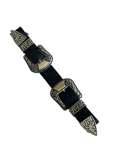 Vintage Silver Double Buckle Western Belt Selected by FernMercantile