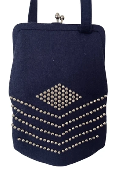 Vintage 1940's Studded Felt Navy Bag Selected by FernMercantile
