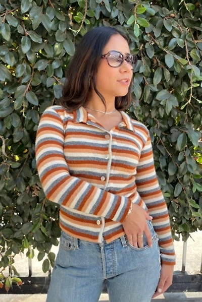 Vintage 1970's Fitted Brown Striped Cardigan Selected by FernMercantile