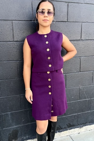 Vintage 1970's Mod Purple Knit Maxi Skirt Set Selected by FernMercantile