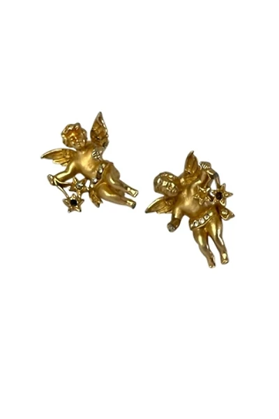 Vintage Gold Clip-On Angel With Stars Earrings Selected By Ankh By Racquel