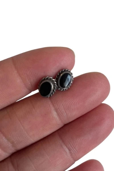 Vintage Small Silver And Onyx Earrings Selected By Ankh By Raccquel