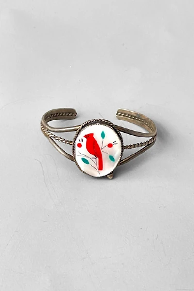 Vintage 70s Artisanal Sterling Silver Shell Cardinal Bird Cuff Selected by MARMALADE