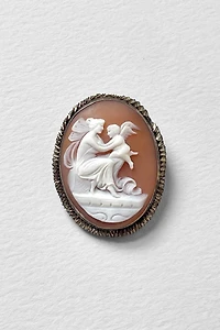 Large Antique Victorian Carved Cupid Shell Cameo Brooch Charm Selected by MARMALADE