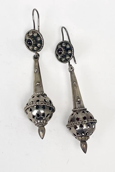 Vintage 60s Large Bohemian Sterling Silver Garnet Drop Earrings Selected by MARMALADE