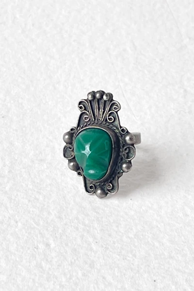 Vintage Mid-Century Sterling Silver and Green Onyx Face Ring Selected by MARMALADE