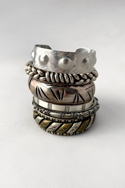 Maximalist Boho Stack of Vintage Silver-Tone Bangle Bracelets Selected by MARMALADE