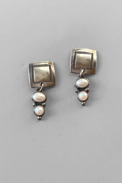 Vintage Sterling Silver Modernist Pearl Drop Earrings Selected by MARMALADE