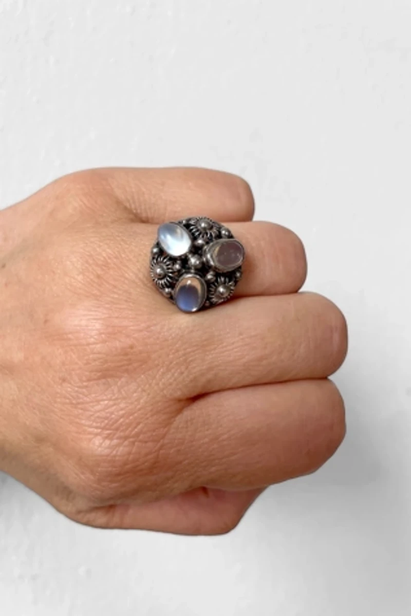Antique Arts and Crafts Era Triple Moonstone Ring Selected by MARMALADE