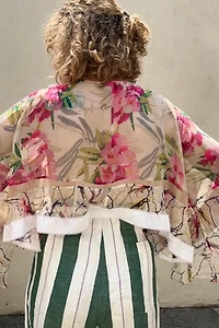 Elizabeth and James Cream Floral Silk Blouse Selected by The Curatorial Dept.