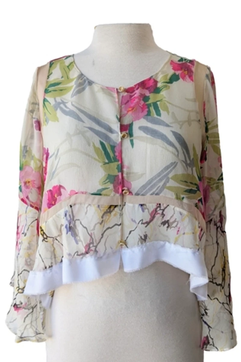 Elizabeth and James Cream Floral Silk Blouse Selected by The Curatorial Dept.