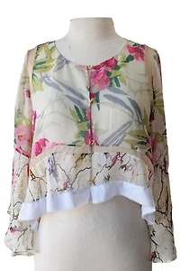 Elizabeth and James Cream Floral Silk Blouse Selected by The Curatorial Dept.