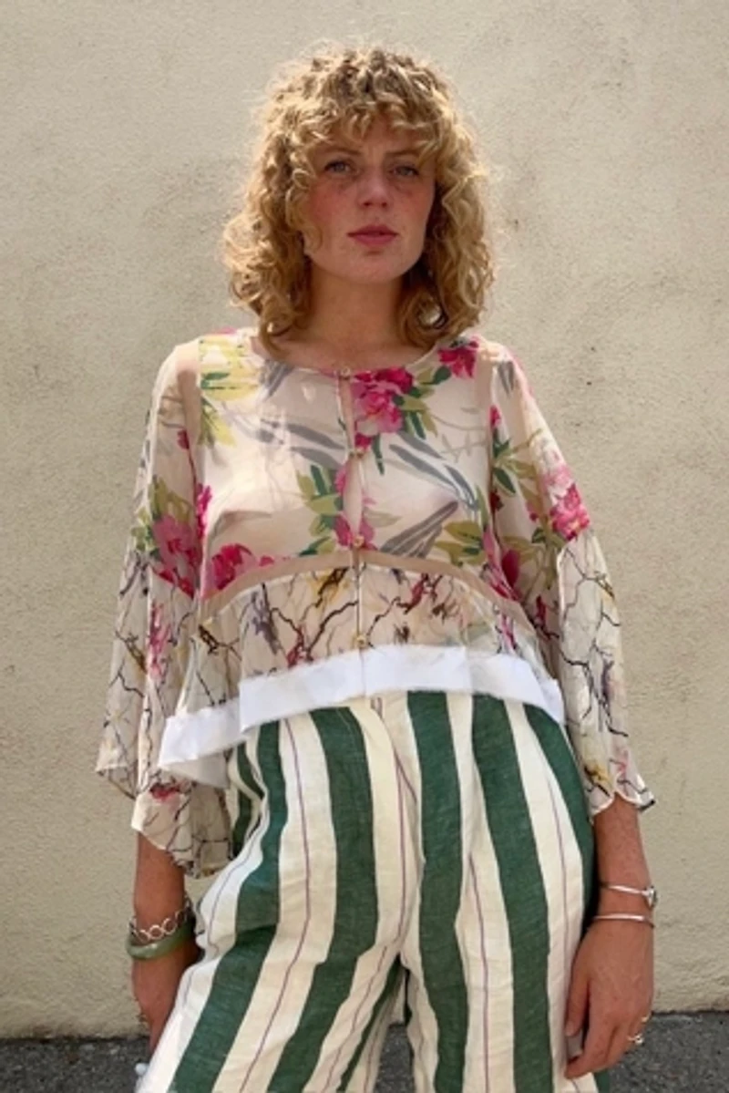 Elizabeth and James Cream Floral Silk Blouse Selected by The Curatorial Dept.