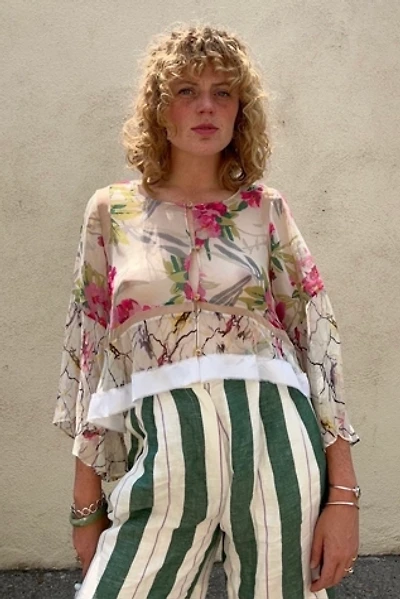 Elizabeth and James Cream Floral Silk Blouse Selected by The Curatorial Dept.