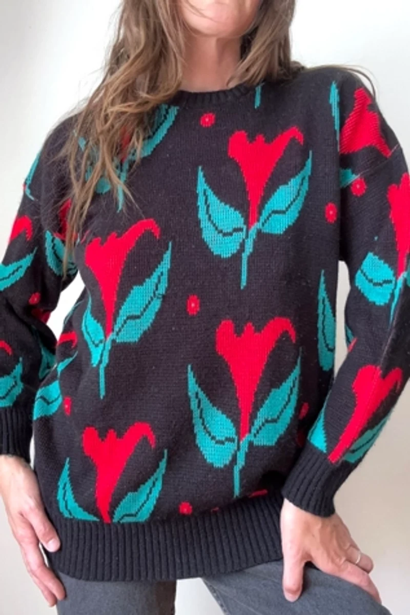 Vintage 1970s Abstract Floral Sweater Selected by Grievous Angel Vintage