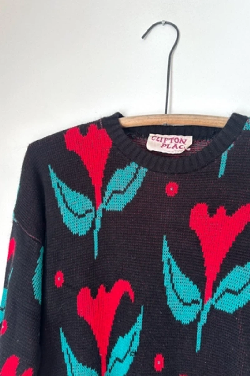 Vintage 1970s Abstract Floral Sweater Selected by Grievous Angel Vintage