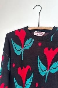 Vintage 1970s Abstract Floral Sweater Selected by Grievous Angel Vintage