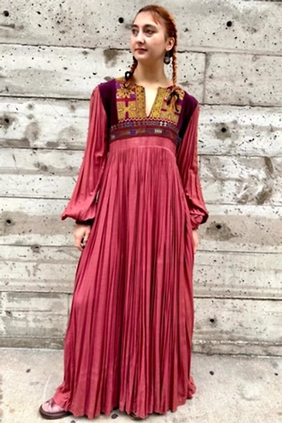 1970’s Bohemian Ethnic Red Embroidered Dress Selected by Nomad Vintage