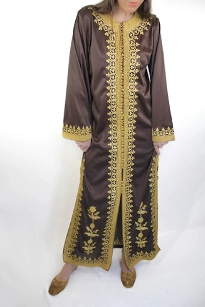 1960s Handmade Gold Embroidered Bell Sleeve Kaftan Tunic Dress Selected By Moons + Junes Vintage