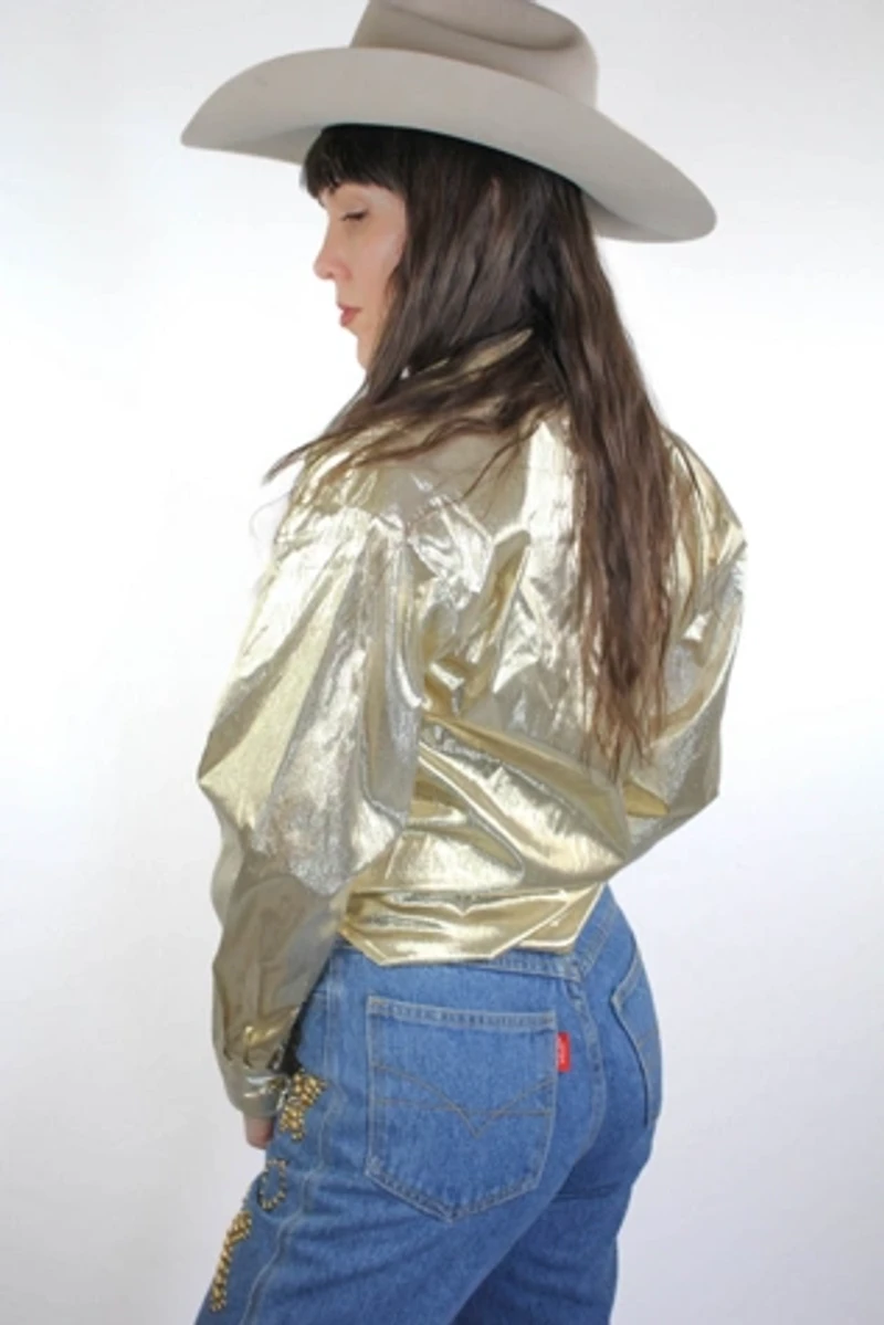 1980s XO Gold Rhinestone Studded High Waisted Jeans Selected By Moons + Junes Vintage