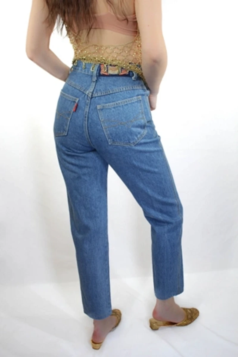 1980s XO Gold Rhinestone Studded High Waisted Jeans Selected By Moons + Junes Vintage