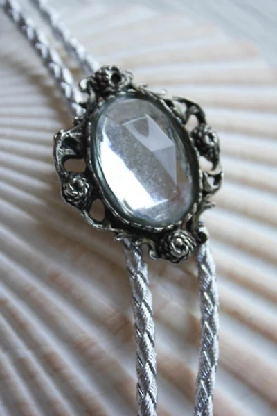 Vintage Silver Crystal Brooch Pin Bolo Tie Necklace Selected By Moons + Junes Vintage