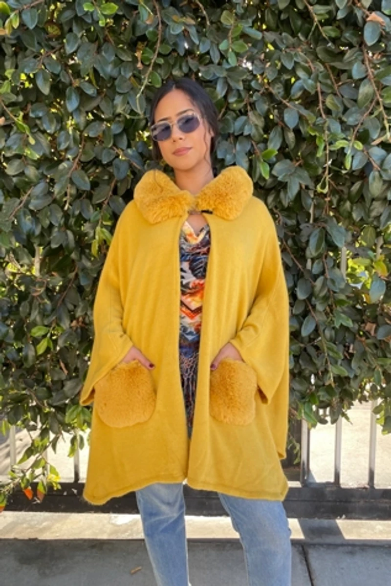 Yellow Cape with Yellow Faux Fur Selected by FernMercantile
