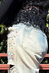 1980s Adrienne Vittadini Sheer Sequin Lace Back Peplum Sweater Selected by Personal Choice