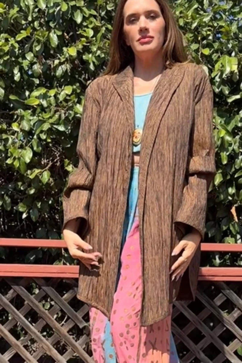 1990s Ungaro Parallel Long Line Crinkled Jacket Selected by Personal Choice