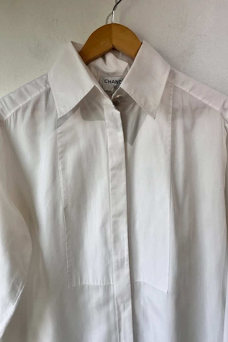 Chanel White Yoked French Cuff Tuxedo Shirt Selected by The Curatorial Dept