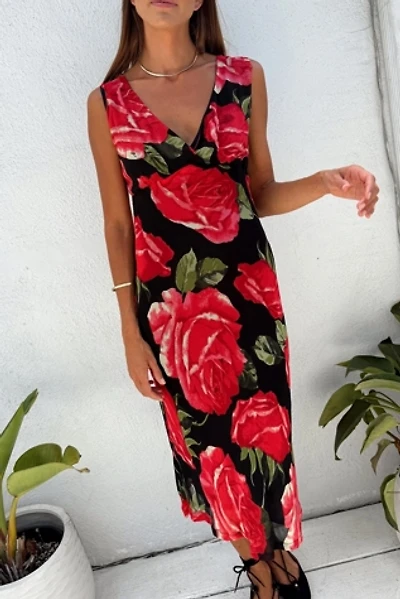 90s Rose Viscose Dress Selected by Madly Vintage