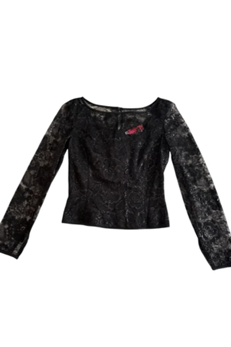 1990s Ungaro Satin Trimmed Metallic Lace Top Selected by Personal Choice