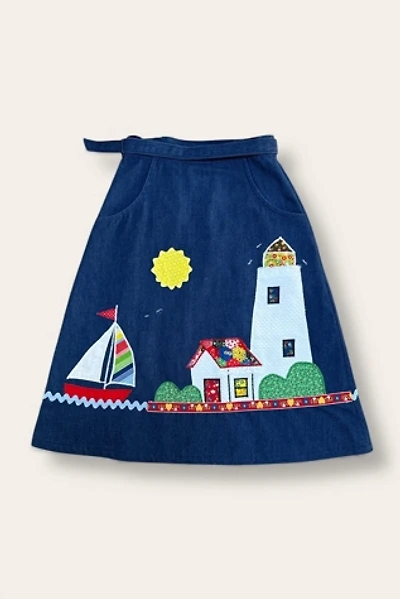 Vintage 1970's Denim & Applique  Wrap Skirt Selected By Afterlife Boutique