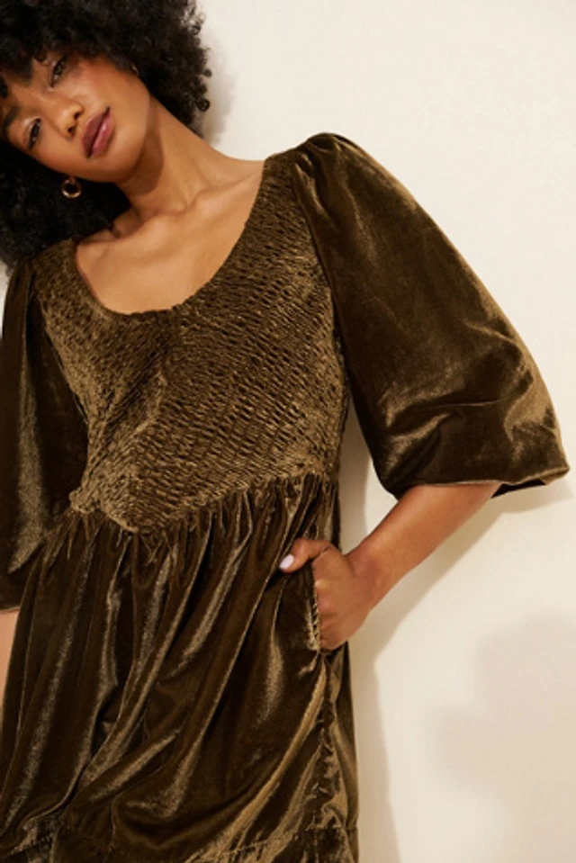 knee length dresses for ladies FOR LOVE & LEMONS Martini Velvet Mini Dress In Olive Green – Lusso Di Luna  Boutique main image 0