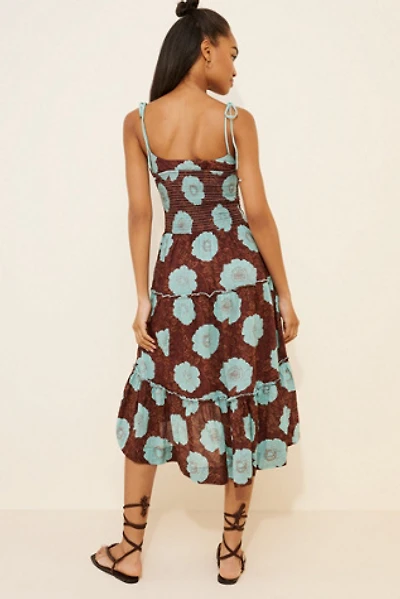knee length dresses for ladies Blue Midi Linen Apron Dress 4202 – Xiaolizi