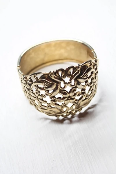 1930s Vintage Brass Openwork Repousse Hinged Cuff Bracelet Selected By Moons + Junes Vintage