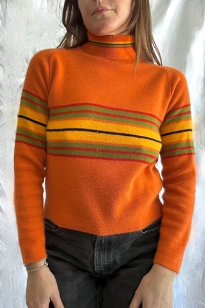 Vintage 1990s Striped Orange Turtleneck Sweater Selected by Grievous Angel Vintage
