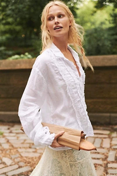Tuxedo Linen Button Down Top