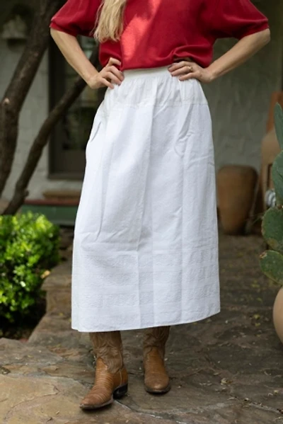 The Ralph Lauren Country White Cotton Eyelet Prairie Midi Skirt by Lauren Owen of Texas