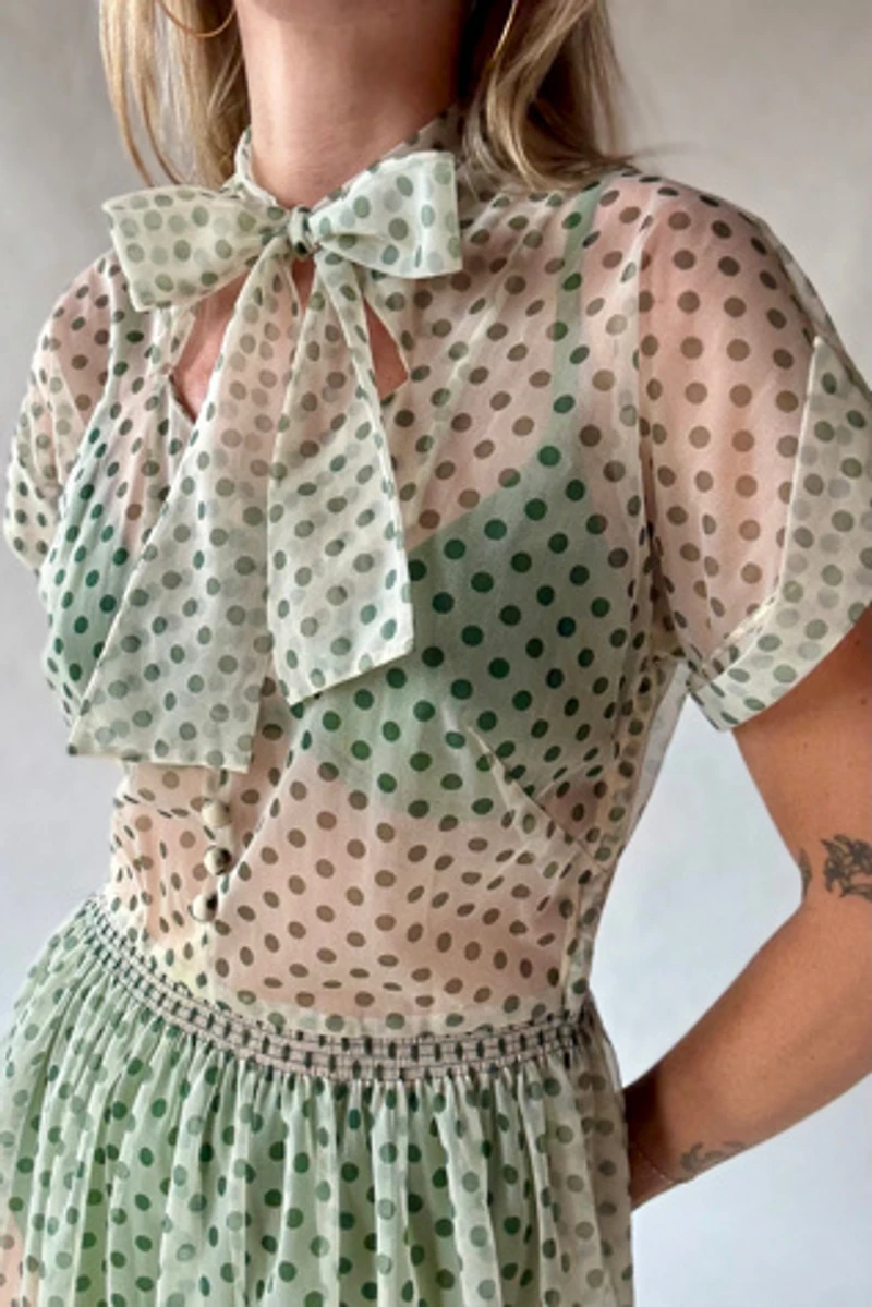Wax Plant 50's Sheer Green Polka Dot Dress Selected by Wax Plant | Pacific City Wax Plant 50's Sheer Green Polka Dot Dress Selected by Wax Plant | Pacific City