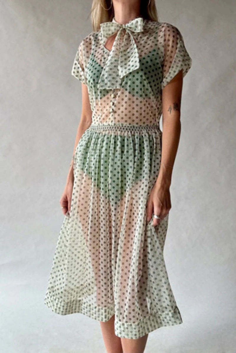 Wax Plant 50's Sheer Green Polka Dot Dress Selected by Wax Plant | Pacific  City