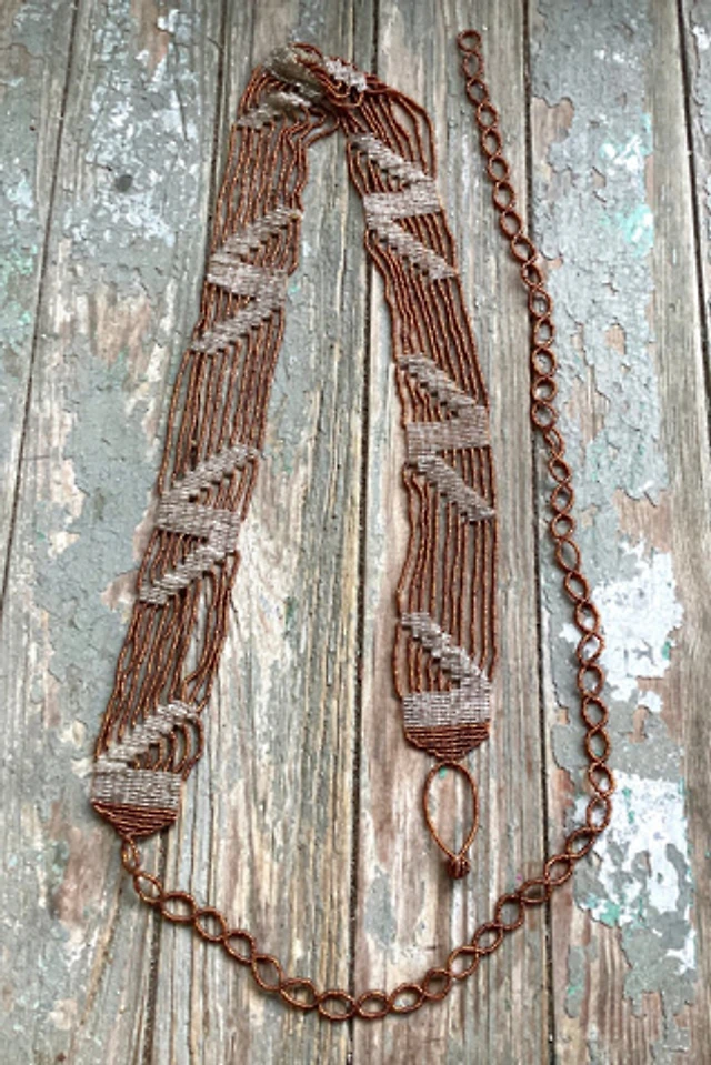 Cherry Vintage 1970s Bronze and Silver Beaded Belt Selected  display picture 1