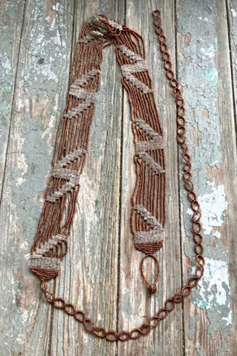 Cherry Vintage 1970s Bronze and Silver Beaded Belt Selected  display picture 2