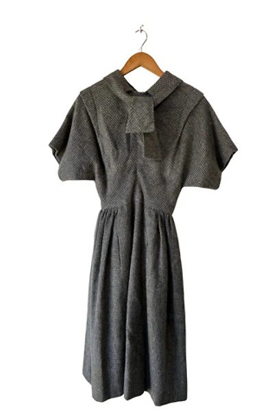 Galanos Grey Wool Checkered Dress Selected by The Curatorial Dept.