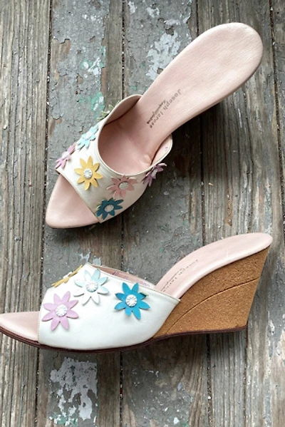 1950s Joseph LaRose Leather Floral Cork Wedges Selected by Cherry