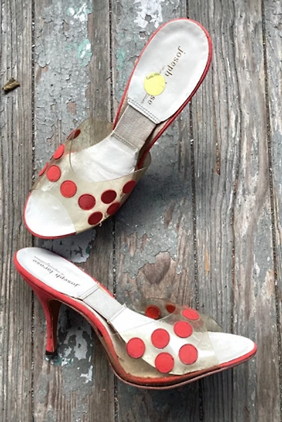 1950s Deadstock Joseph LaRose Red Polka Dot Spring-O-Lator Heels Selected by Cherry